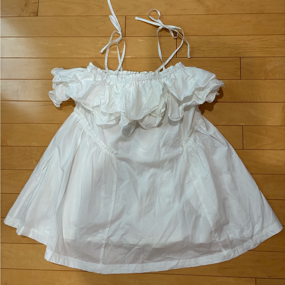 Free People White Ruffled Dress with removable straps